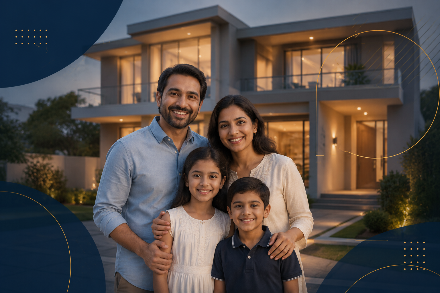 Family in front of their home
